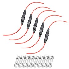 5Pcs 6x30mm Inline Screw Type Fuse Holder 22AWG Wire with 10Pcs 6.3A Glass Fuse