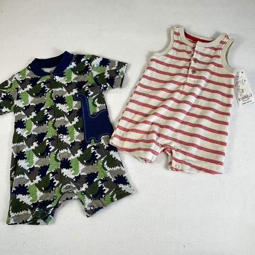 Quaker Jack Baby Boy Camo Dinosaur Romper 0-3M Carter's Striped Romper 2 Pc Set