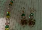 Artist Flowers Rosette Glass Lamp Works crystal,yellow,green,pink Necklace Set — photo 7
