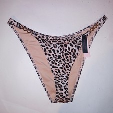 Victoria Secret Swim Bikini Bottom Large Leopard Animal Print Brazilian Chain