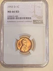 1955 D Lincoln Cent MS66 RD NGC Wheat Penny