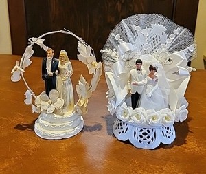Vintage WEDDING CAKE TOPPER BRIDE GROOM Lot/2 1940's - 1960's Coast Novelty 💐