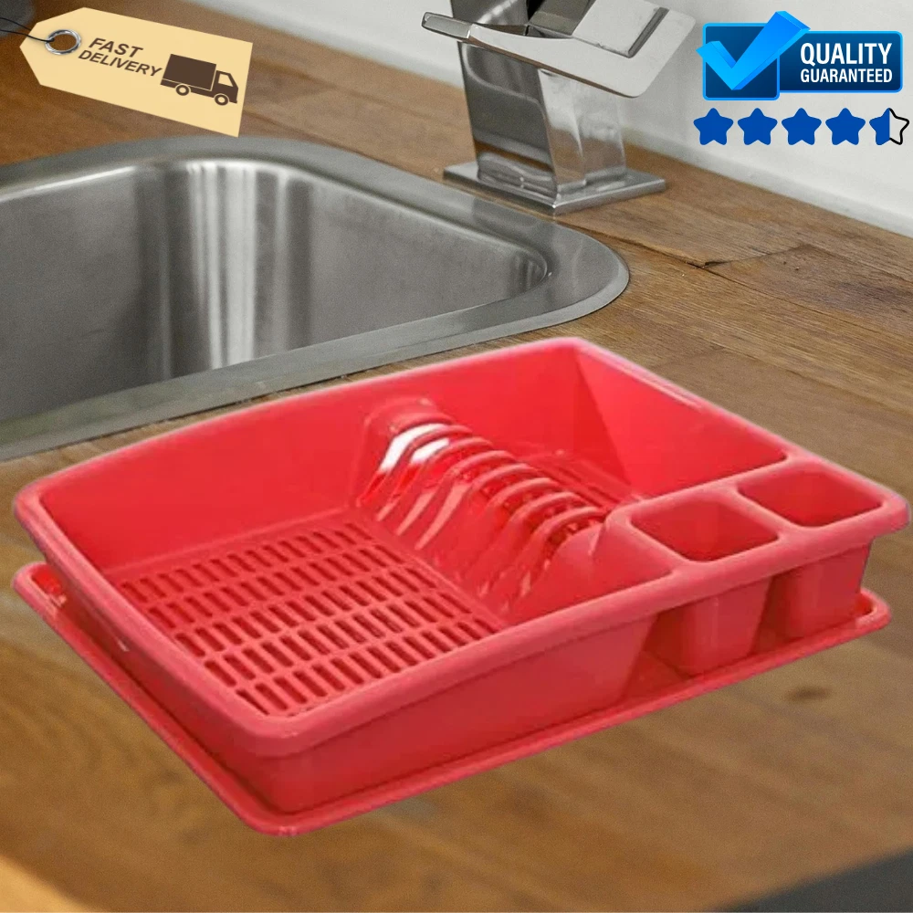 Plastic Dish Drainer Rack with Tray Large Kitchen Sink Cutlery Plate Bowl Holder - Picture 4 of 32
