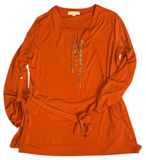 Michael Michael Kors Gold Chain Lace Up XL Tunic Luxe Utility Designer Blouse