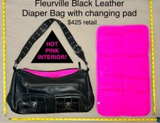 Black Leather Diaper Bag with Changing Pad Fleurville or use as a purse  Nice 