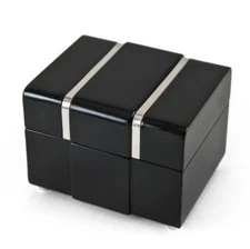 Modern 18 Note Black Lacquer Musical Jewerly Box With Chrome Accents