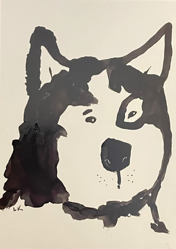 ACEO original white and black dog painting by Lynne Kohler 2.5x3.5"