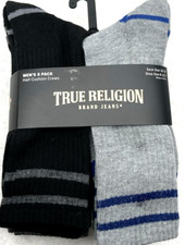 True Religion Men's Crews Socks 7-Pk Shoes SZ 8-12.5 Half Cushion Black Gray W..