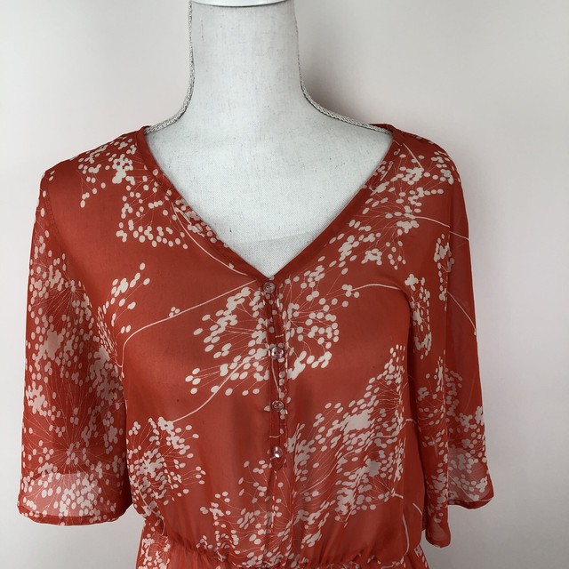 Caramela Womens Top Orange Sheer Lightweight Shirt Blouse Made In The