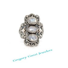 Sterling Silver Labradorite Ring 3- Stone Size 8