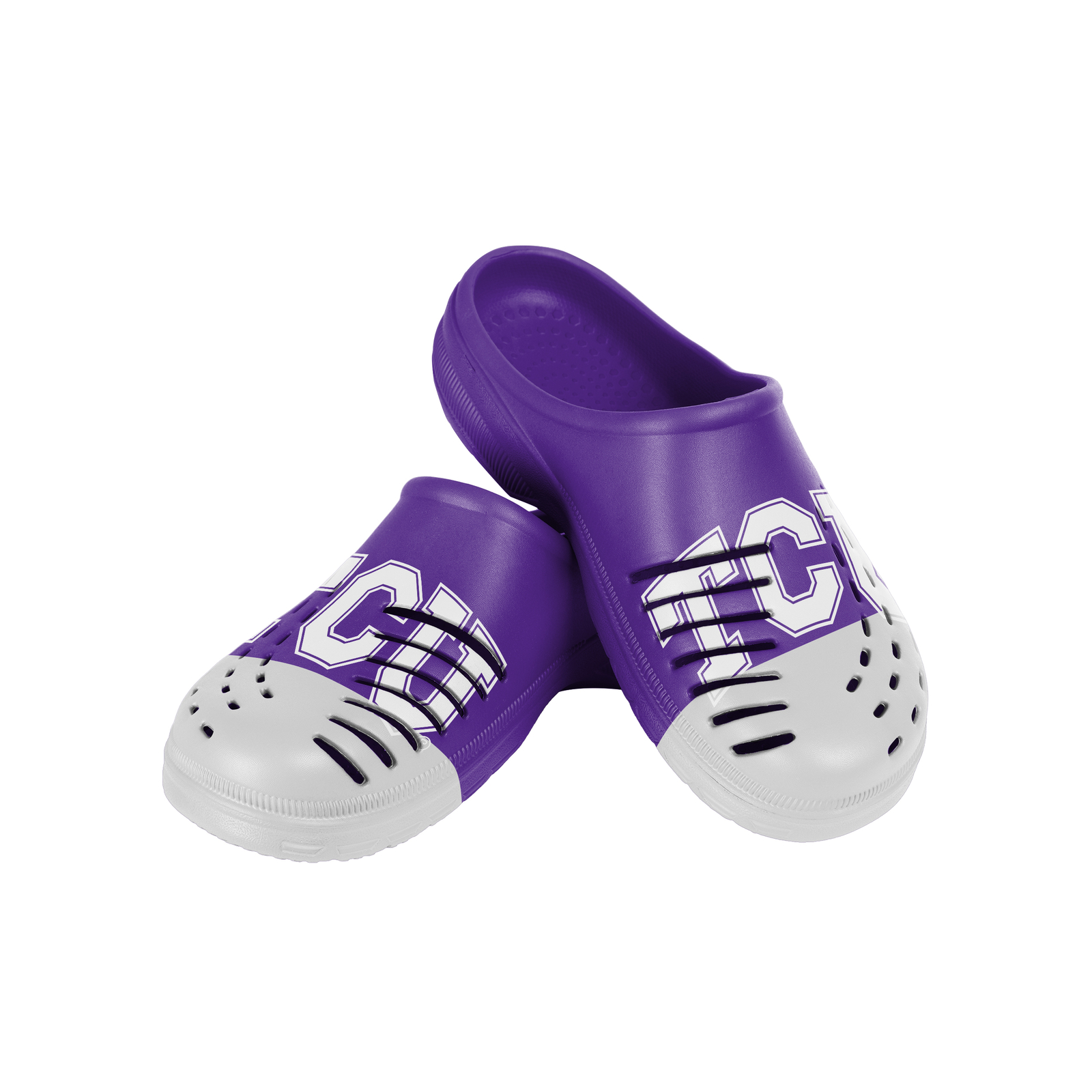 Мужские сабо с крупным логотипом FOCO NCAA Mens TCU Horned Frogs 2023 из цветного блока