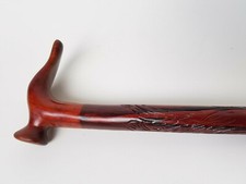 2 Handmade Canes, Red Wood Carved Ornate Walking Stick Decor 37 in. Left Right