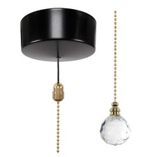 ElekTek Premium Black Bathroom Ceiling Light Pull Cord Switch Fob Handle Kit