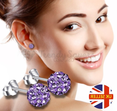 8MM Round 925 Sterling Silver Shamballa Crystal Ball Women Ear Stud Earrings 2x - Picture 80 of 108