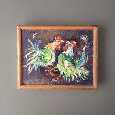 PINTURA DE GALLO DE GALLO DE PELEA TEXTURA GRUESA BELLAS ARTES FIRMADAS
