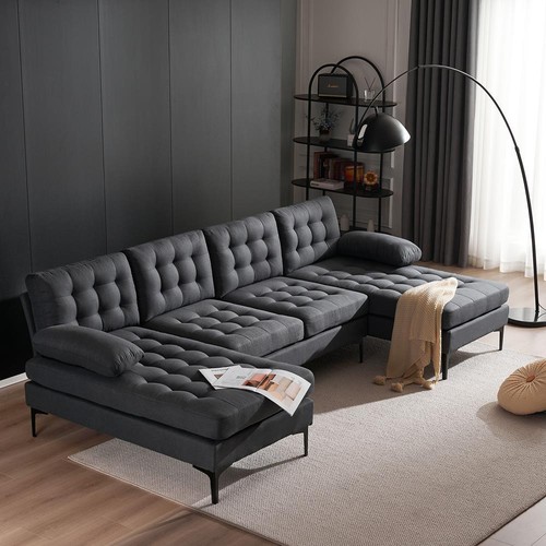 Modern U-Shaped Sectional Sofa Couch, 110'' Upholstered Couch with 2 Chaise Gray - Picture 8 of 9