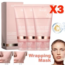 3Pcs Collagen Overnight Wrapping Mask Elasticity Hydration Care Mask With Brush