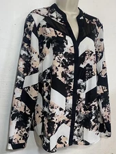 Attention Large Blouse Black Pink Long Sleeve V-Neck Top