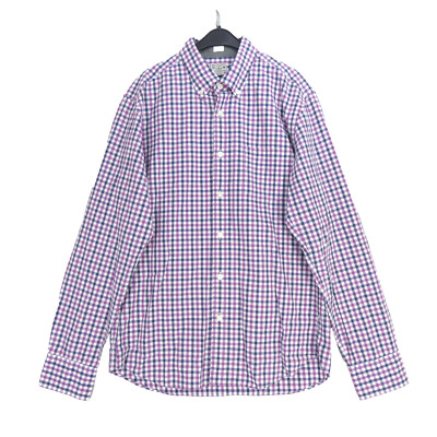 J Crew Herren Hemd Gingham Lila Blau Slim Fit Kariert 100% Baumwolle Größe M
