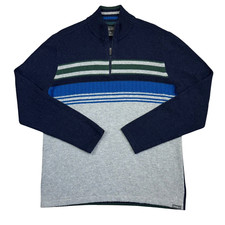 Eddie Bauer Men's Blue Gray Striped 1/4 Zip Pullover Sweater Size M Wool Blend