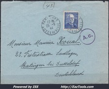 FRANCE N° 599 SEUL SUR LETTRE POUR L'ALLEMAGNE DU 25/03/1944 + CENSURE