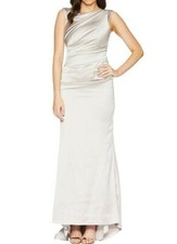 $268 NWT LAUNDRY BY SHELLI SEGAL Sz10 SATIN SIDE RUCHED SLEEVELESS GOWN SILVER