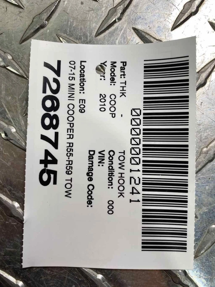 07-15 MINI COOPER R55-R59 GANCHO DE REMOLQUE CUBIERTA OJO IMPRIMADO 51117268745 OEM Foto 3 de 3