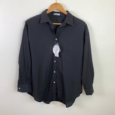 Urban Research Items Linen Stand Collar Wide Shirt M F Black Long Sleeve Blouse