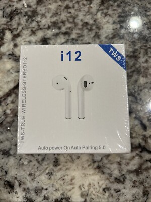 TWS-TRUE-WIRELESS-STEREO i12 EAR BUDS FOR AUTO PARING 5.0 WHITE NEW SEALED BOX