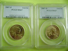 2007-P&D SACAGAWEA PCGS MS67 BUSINESS STRIKE 2-COIN DOLLAR SET