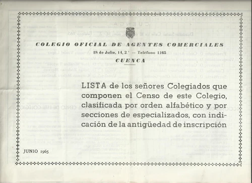 1965 Basin College of Commercial Agents Official Document