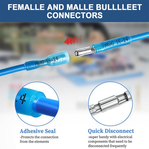 Conector de terminales de crimpado macho y hembra de bala termorretráctil 16-14 AWG impermeable - Imagen 4 de 14