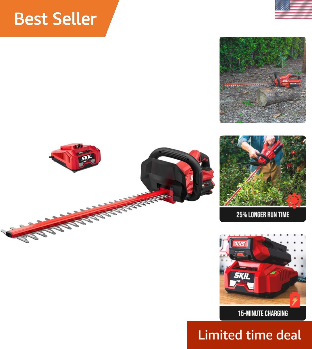 24-Inch 40V Brushless Cordless Hedge Trimmer Kit with Dual-Action Blade & Battery