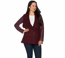 H by Halston Sweater Knit Collar Jacket with Leather Sleeves, Size 14, MSRP $200