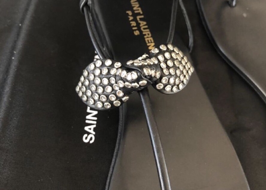 Sandali Saint Laurent Nu Pied in pelle nera con borchie e fiocco nuovi con scatola taglia 39