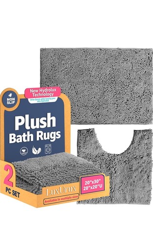 Luxurux Bath Mat, Extra-Soft Plush Non-Slip Bathroom Rug, Luxury Chenille Gray