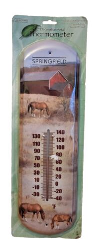 Springfield Thermometer 17" Decorative Metal Wall Mounted Horse Farm Outdoor NEW - Photo 1/8