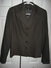 Womens Dark Gray ETCETERA Lined Wool Blend 2 Pc Suit Skirt Blazer Jacket 4