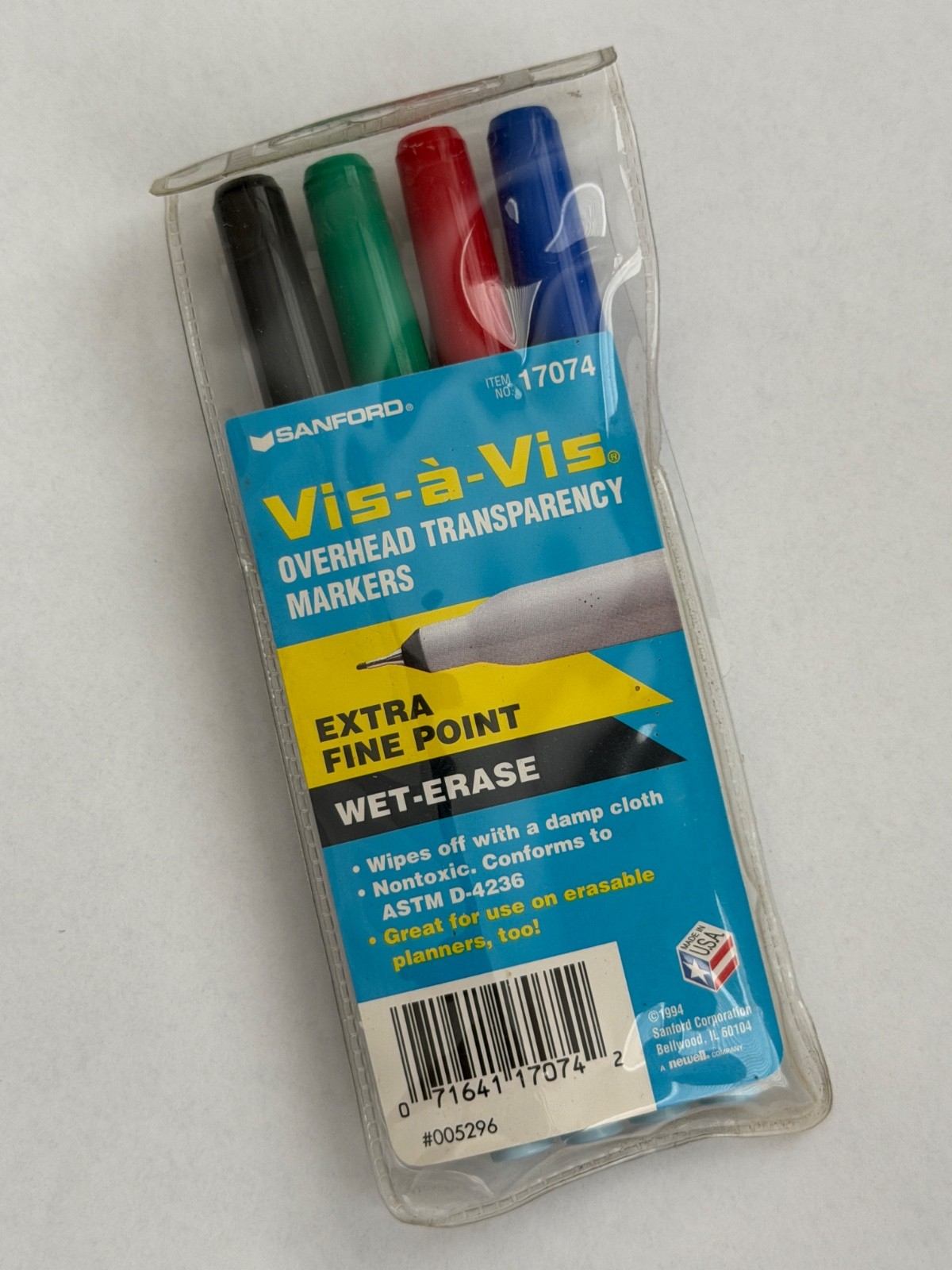 Sanford Vis-A-Vis Wet Erase Marker BLUE RED GREEN BLACK Extr