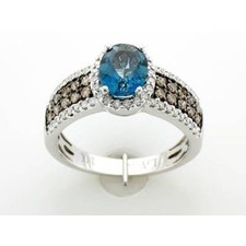 LeVian 14K White Gold Blue Topaz H-I SI2 Chocolate Diamond 1.82 ct Ring Size 5.5