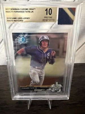2017 Bowman Chrome Draft Fernando Tatis Jr BGS 10 Pristine Game Worn Swatch Quad