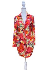 GUESS Los Angeles Floral Zip Front Mini Dress Red Long Sleeve Statement M