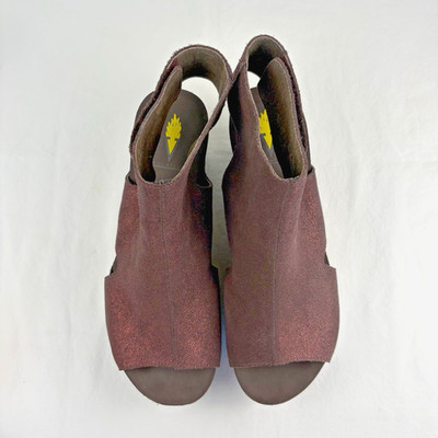 Volatile Beecher Shimmer Oxblood Leather Platform 3'' Wedge Sandals Women's Sz 9