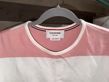 Thom Browne Pink White Stripe Tee Made in Japan Size 1 Luxury Cotton Shirt