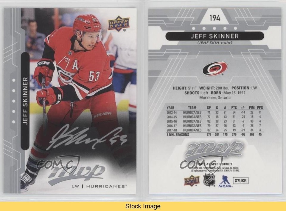 2018-19 Upper Deck MVP Silver Script Jeff Skinner #194 READ 6f8 | eBay