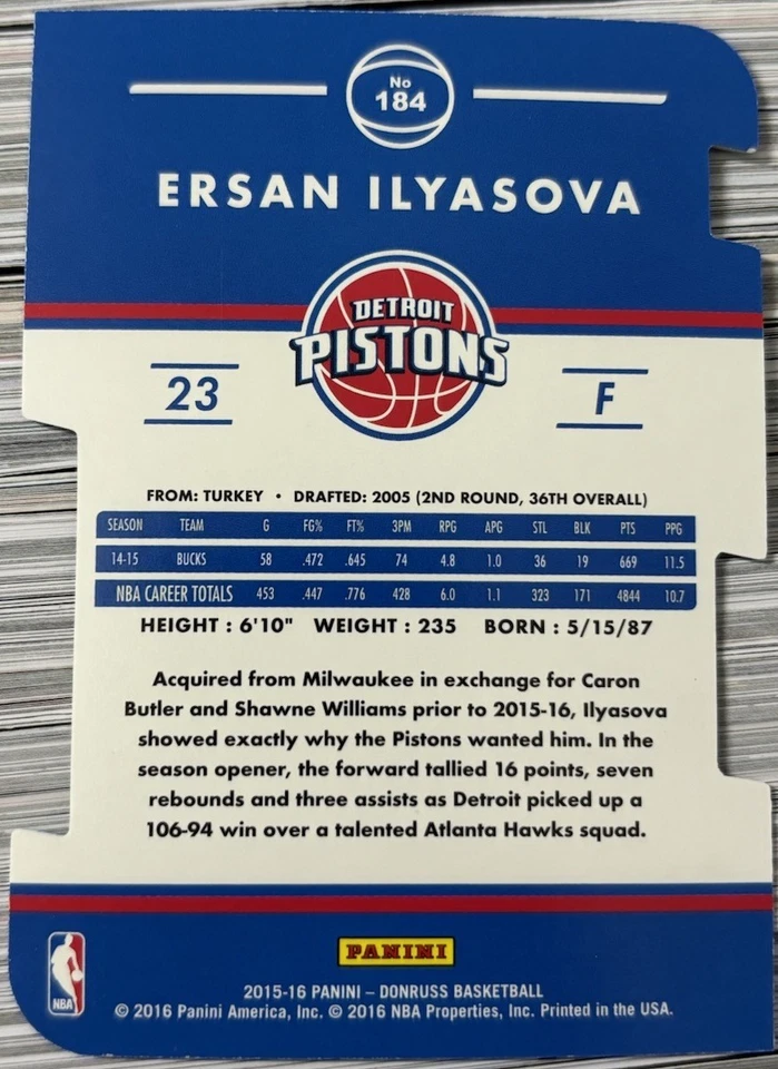 Donruss #184 2015-16 Ersan Ilyasova/23, troquelado, Detroit Pistons Foto 2 de 2