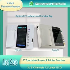 7" Touch Screen 3/6 Channel 12 Lead ECG EKG Machine, Optional PC software & Bag