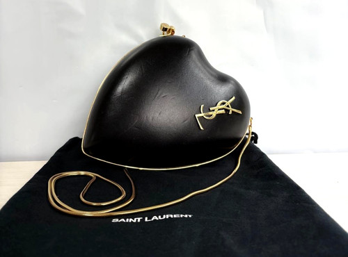 Yves Saint Laurent YSL Heart Love Box Shoulder Bag Black Kiss Lock Logo