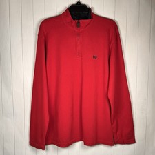 Chaps 100 Cotton Red Knit 1/4 Zip Sweater Pullover Jacket Classic Preppy Large