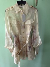 NWT $1650 Zimmermann Hypnotic Floral Linen Silk Organza Shirtdress - Sz 1 AUS